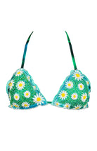 Green bikini top with white daisies floral pattern on a white background - Calaswim